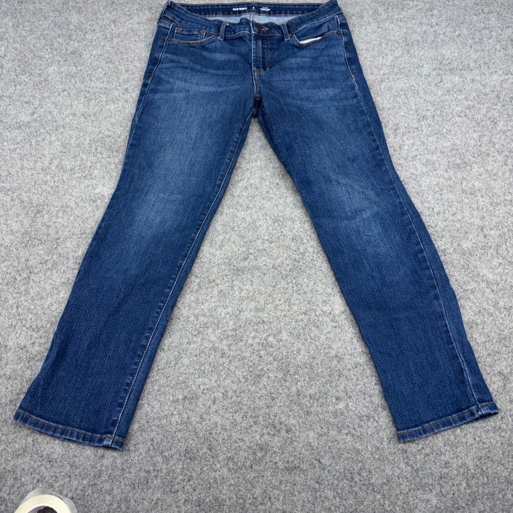 Old Navy Power Slim Straight Jeans Womens 8 Short Blue Mid Rise Denim Pants Wash